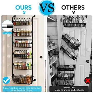 1Easylife 6-Tier Over the Door Pantry Organizer, Metal Pantry Organization and Storage with 6 Baskets, Heavy-Duty Back of Door Spice Rack for Kitchen (5x4.72+1x5.9 Width Baskets, Black)