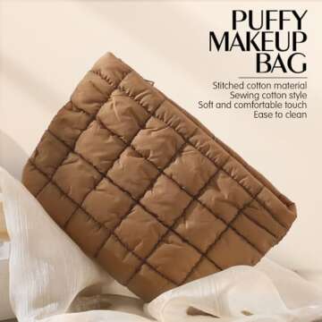Hillban Puffy Quilted Makeup Bag Quilted Cosmetic Bag Cute Puffer Toiletry Checkered Pouch Aesthetic...
