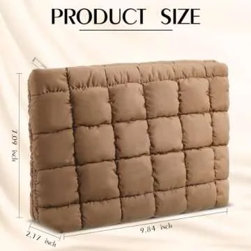 Hillban Puffy Quilted Makeup Bag Quilted Cosmetic Bag Cute Puffer Toiletry Checkered Pouch Aesthetic Travel Makeup Brushes Organizer(Brown,Classic)