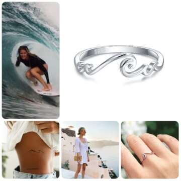 STROLLGIRL Sterling Silver Multiple Waves Ring for Ocean Lovers