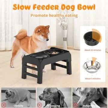 URPOWER 2-in-1 Elevated Dog Bowls Mess Proof Slow Feeder Dog Bowls with No Spill Dog Water Bowl 4 Height Adjustable Raised Dog Bowl Non-Slip Dog Food and Water Bowls for Small Medium Large Dogs