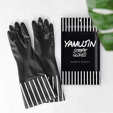 Dish washing Rubber Cleaning Gloves,Black design with Long Stripe Cuffs, Waterproof Household Latex Gloves, Long Cuff, Warm Lining