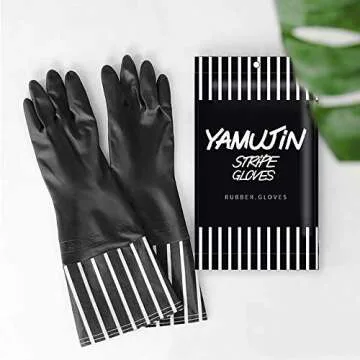 Dish washing Rubber Cleaning Gloves,Black design with Long Stripe Cuffs, Waterproof Household Latex Gloves, Long Cuff, Warm Lining
