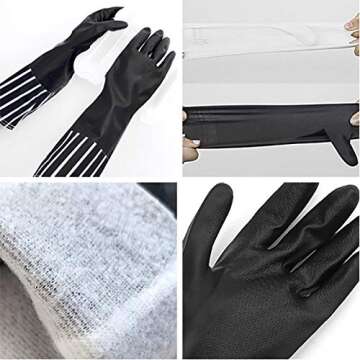 Dish washing Rubber Cleaning Gloves,Black design with Long Stripe Cuffs, Waterproof Household Latex Gloves, Long Cuff, Warm Lining