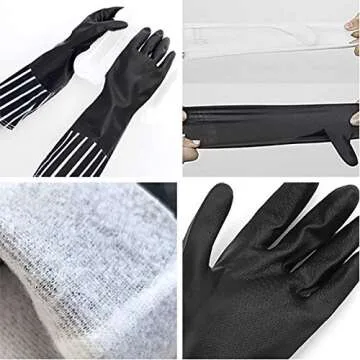 Dish washing Rubber Cleaning Gloves,Black design with Long Stripe Cuffs, Waterproof Household Latex Gloves, Long Cuff, Warm Lining
