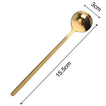 6 Pcs Coffee Spoons Stainless Steel Tea Spoons Round Dessert Spoons Long Handle Spoons for Hot Choco...