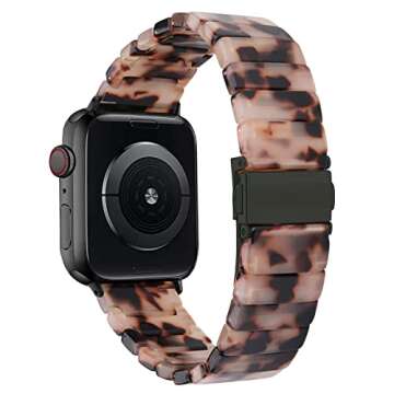Ayeger Band Compatible with Apple Watch 38mm/40mm/41mm/42mm Resin Women Men Wristband Strap Blacelet for iWatch Series 10 9 8 7 SE 6 5 4 3 2 1(Black Ivory Tortoise,38mm/40mm/41mm)