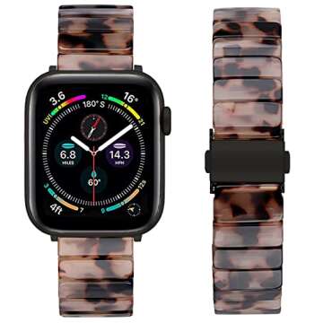 Ayeger Band Compatible with Apple Watch 38mm/40mm/41mm/42mm Resin Women Men Wristband Strap Blacelet for iWatch Series 10 9 8 7 SE 6 5 4 3 2 1(Black Ivory Tortoise,38mm/40mm/41mm)