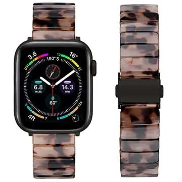 Ayeger Band Compatible with Apple Watch 38mm/40mm/41mm/42mm Resin Women Men Wristband Strap Blacelet for iWatch Series 10 9 8 7 SE 6 5 4 3 2 1(Black Ivory Tortoise,38mm/40mm/41mm)