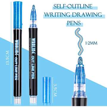 Whaline Double Line Outline Pens 12 Colors Self-Outline Metallic Markers Super Squiggles Shimmer Mar...
