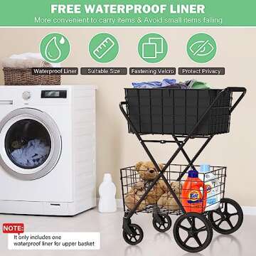 [2025𝐍𝐄𝐖] 2-Tier Extra Large Collapsible Grocery Cart On Wheels, 400lbs Shopping Cart For Groceries With 2 Removable Baskets, Waterproof Liner, Heavy Duty Foldable Shopping Utility Cart For Seniors