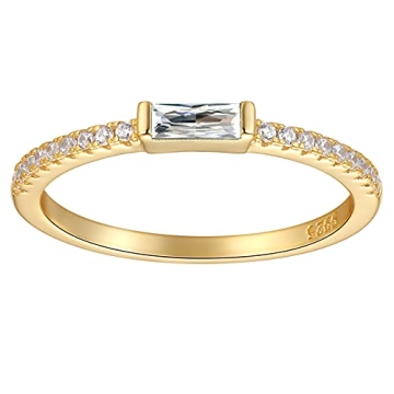 espere Minimal Dainty Baguette Wedding Band Ring | Emerald Cut CZ Stacking Ring | Anniversary Band f...