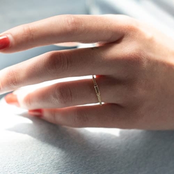 espere Minimal Dainty Baguette Wedding Band Ring | Emerald Cut CZ Stacking Ring | Anniversary Band for Her (Clear CZ - Gold, 3)