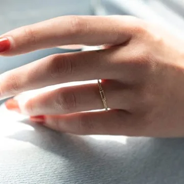 espere Minimal Dainty Baguette Wedding Band Ring | Emerald Cut CZ Stacking Ring | Anniversary Band for Her (Clear CZ - Gold, 3)