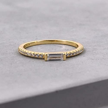 espere Minimal Dainty Baguette Wedding Band Ring | Emerald Cut CZ Stacking Ring | Anniversary Band for Her (Clear CZ - Gold, 3)