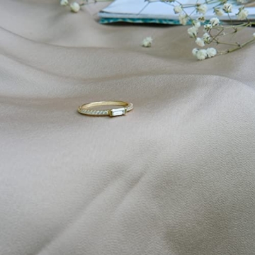 espere Minimal Dainty Baguette Wedding Band Ring | Emerald Cut CZ Stacking Ring | Anniversary Band for Her (Clear CZ - Gold, 3)