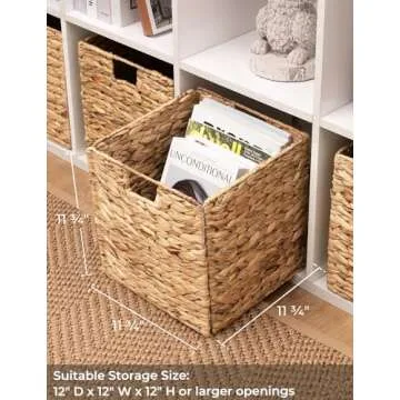 StorageWorks Wicker Baskets for Storage with Liners, Water Hyacinth Storage Baskets for Organizing, Handwoven Wicker Storage Cubes, Large, 2 Pack