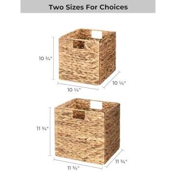 StorageWorks Wicker Baskets for Storage with Liners, Water Hyacinth Storage Baskets for Organizing, Handwoven Wicker Storage Cubes, Large, 2 Pack