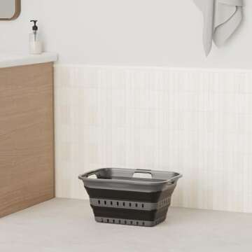 SAMMART 30L (8 Gallon) Collapsible 3 Handled Plastic Laundry Basket - Foldable Pop Up Storage Contai...