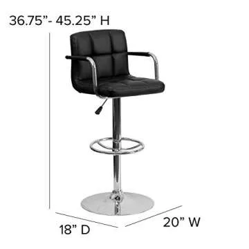 Flash Furniture Contemporary Black Quilted Vinyl Adjustable Height Barstool with Arms and Chrome Base