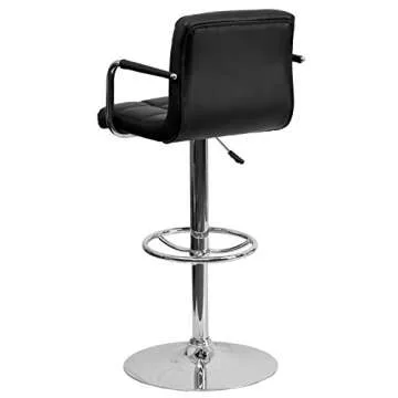 Flash Furniture Contemporary Black Quilted Vinyl Adjustable Height Barstool with Arms and Chrome Base