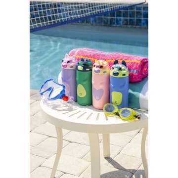 Ello Ellies 12oz Vacuum Insulated Stainless Steel Kids Water Bottle with Straw and Built-in Carrying Handle and Leak-Proof Locking Lid for School Backpack, Lunchbox and Outdoor Sports, Dino