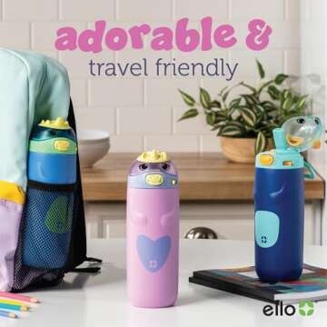 Ello Ellies 12oz Vacuum Insulated Stainless Steel Kids Water Bottle with Straw and Built-in Carrying Handle and Leak-Proof Locking Lid for School Backpack, Lunchbox and Outdoor Sports, Dino