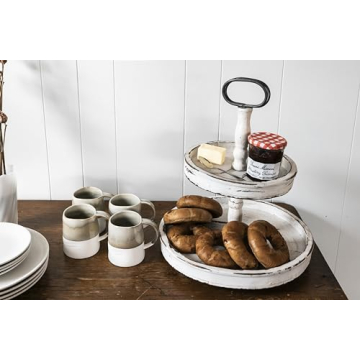 Creative Co-op Distressed Wood 2-Tier Tray with Handle