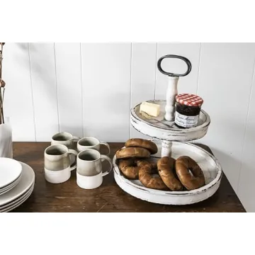 Creative Co-op Distressed Wood 2-Tier Tray with Handle