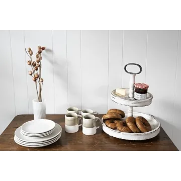 Creative Co-op Distressed Wood 2-Tier Tray with Handle
