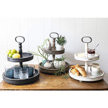 Creative Co-op Distressed Wood 2-Tier Tray with Handle