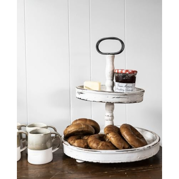 Creative Co-op Distressed Wood 2-Tier Tray with Handle