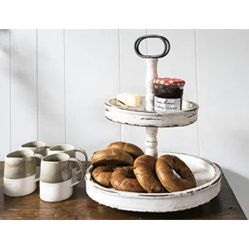 Creative Co-op Distressed Wood 2-Tier Tray with Handle