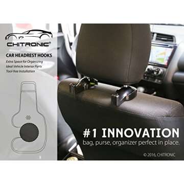 CHITRONIC Universal Car Seat Back Headrest Hanger Hooks Storage for Purse Groceries Bag Handbag - Set of 2 (Black)