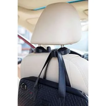 CHITRONIC Universal Car Seat Back Headrest Hanger Hooks Storage for Purse Groceries Bag Handbag - Set of 2 (Black)