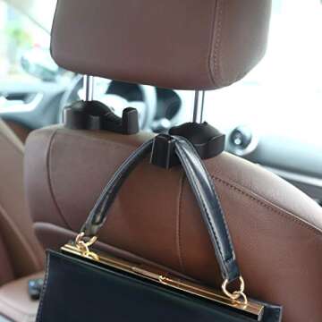 CHITRONIC Universal Car Seat Back Headrest Hanger Hooks Storage for Purse Groceries Bag Handbag - Set of 2 (Black)