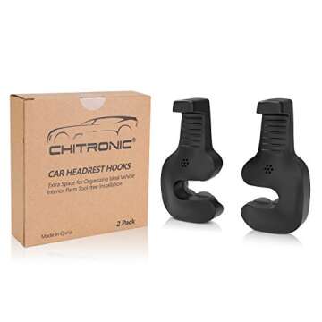 CHITRONIC Universal Car Seat Back Headrest Hanger Hooks Storage for Purse Groceries Bag Handbag - Set of 2 (Black)