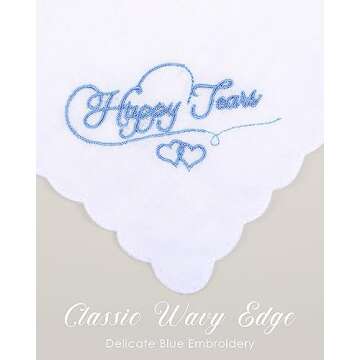 Tranqun 50 Pcs Wedding Handkerchief Happy Tears Handkerchief Something Blue Bride Mother of The Bride Gifts Handkerchief Cotton Scalloped Pocket Square Hankies for Bridal Shower Women Men