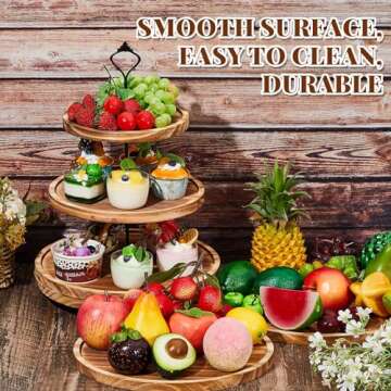 Roowest Wood Cake Stands Set of 6 Wood Dessert Tower Dessert Trays Desert Stands Cupcake Stand Rustic 3 Tier Farmhouse Cupcake Serving Stands with Dessert Trays for Tea Party(Brown)