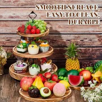 Roowest Wood Cake Stands Set of 6 Wood Dessert Tower Dessert Trays Desert Stands Cupcake Stand Rustic 3 Tier Farmhouse Cupcake Serving Stands with Dessert Trays for Tea Party(Brown)