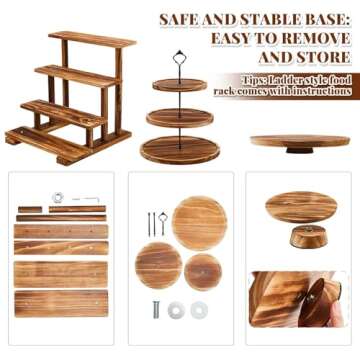 Roowest Wood Cake Stands Set of 6 Wood Dessert Tower Dessert Trays Desert Stands Cupcake Stand Rustic 3 Tier Farmhouse Cupcake Serving Stands with Dessert Trays for Tea Party(Brown)