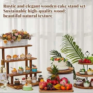 Roowest Wood Cake Stands Set of 6 Wood Dessert Tower Dessert Trays Desert Stands Cupcake Stand Rustic 3 Tier Farmhouse Cupcake Serving Stands with Dessert Trays for Tea Party(Brown)