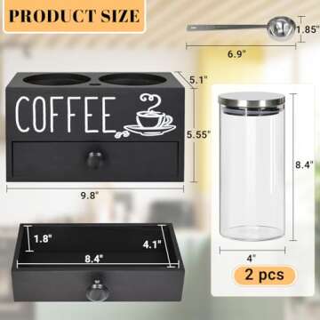 Glass Coffee Containers with Shelf, Coffee Bean Storage Container with Airtight Lids, Coffee Contain...