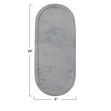 Bloomingville Modern Oval Marble Serving Tray with Raised Edge, White