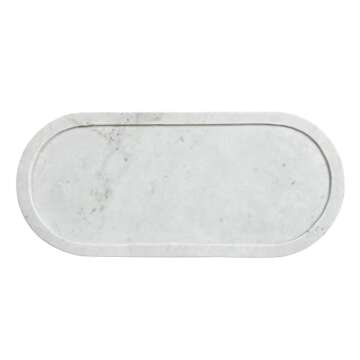 Bloomingville Modern Oval Marble Serving Tray with Raised Edge, White