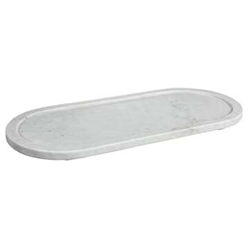 Bloomingville Modern Oval Marble Serving Tray with Raised Edge, White