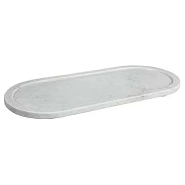 Bloomingville Modern Oval Marble Serving Tray with Raised Edge, White