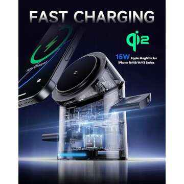 ZEEHOO 3 in 1 Charging Station for Apple Devices, Mag-Safe Charger Stand, Qi2 15W Auto-Rotating Wire...