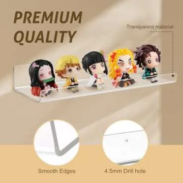 AMEITECH 4 Pack Floating Shelves for Wall, 15" Acrylic Shelves for Room Decor, Book Shelf for Kids, Clear Hanging Display Shelf Organizer for Kitchen, Bedroom, Bathroon Organizers and Storage