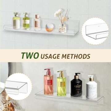 AMEITECH 4 Pack Floating Shelves for Wall, 15" Acrylic Shelves for Room Decor, Book Shelf for Kids, Clear Hanging Display Shelf Organizer for Kitchen, Bedroom, Bathroon Organizers and Storage